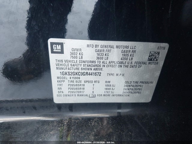 1GKS2GKC9GR441672 GMC Yukon Xl Slt