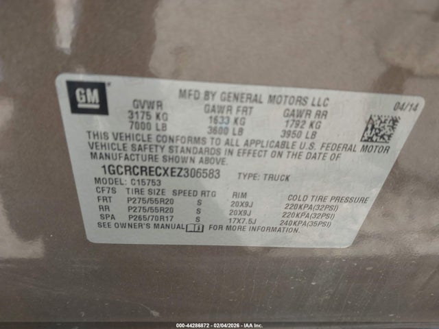 1GCRCRECXEZ306583 Chevrolet Silverado 1500 1lt