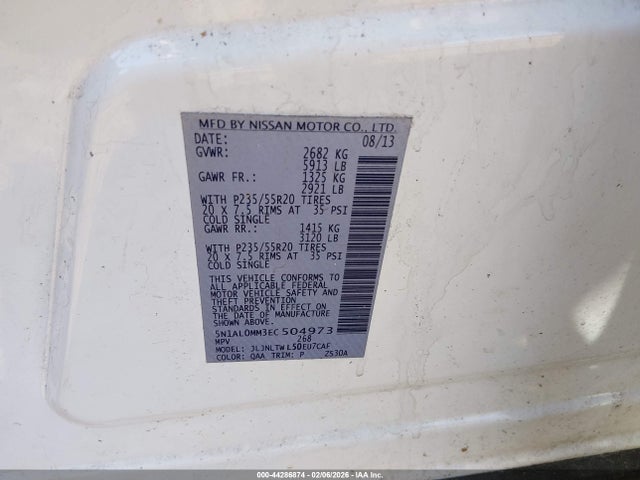 5N1AL0MM3EC504973 Infiniti QX60