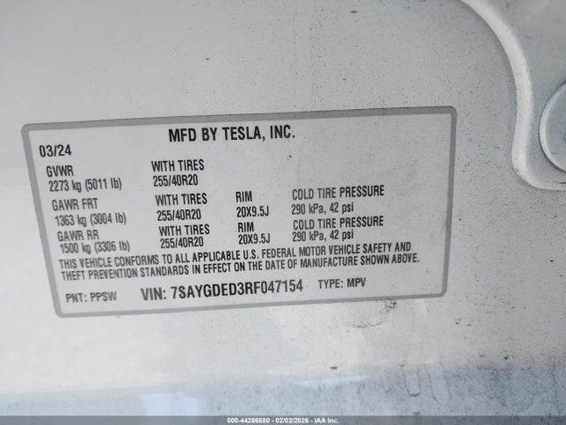 2024 TESLA MODEL Y 7SAYGDED3RF047154 Photo 8