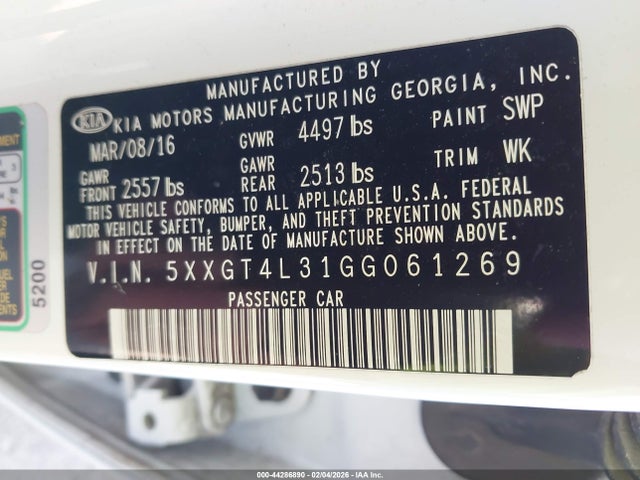 5XXGT4L31GG061269 KIA Optima Lx