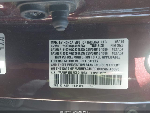 7FARW1H57KE014983 Honda CR-V EX