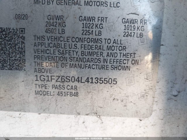Продажа на аукционе авто 2020 Chevrolet Bolt Ev Fwd Premier, vin: 1G1FZ6S04L4135505, номер лота: 44286916