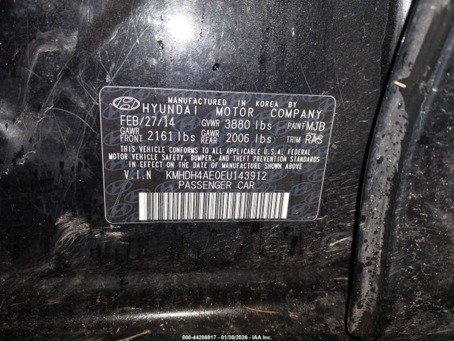 KMHDH4AE0EU143912 Hyundai ELANTRA SE