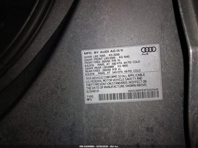 2015 Audi Q7 3.0 Tdi Premium მანქანა იყიდება აუქციონზე, vin: WA1LMAFEXFD025445, აუქციონის ნომერი: 44286960
