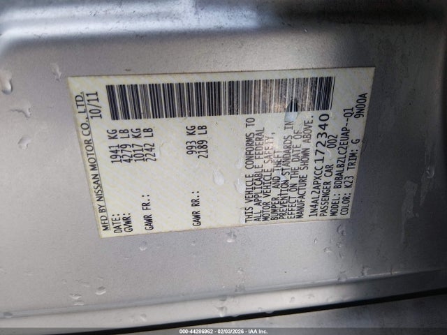 Aukcja sprzedaży 2012 Nissan Altima 2.5 S, vin: 1N4AL2APXCC172340, numer aukcji: 44286962