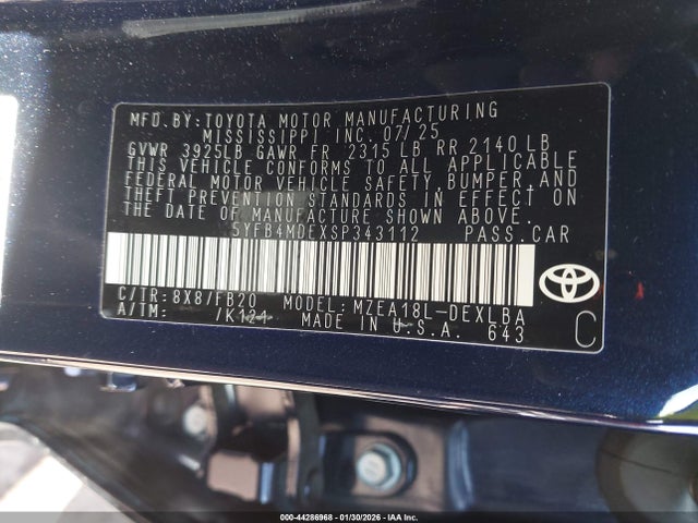 Toyota COROLLA LE 2025 5YFB4MDEXSP343112 Image 9