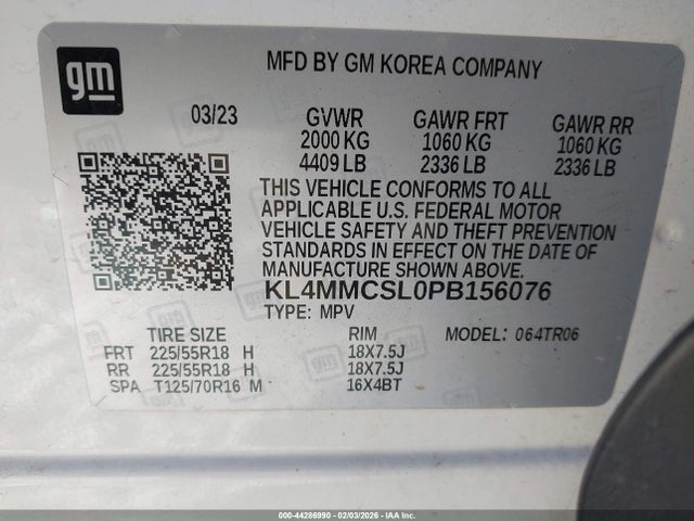 44286990 :رقم المزاد ، KL4MMCSL0PB156076 vin ، 2023 Buick Encore Gx Preferred Awd مزاد بيع