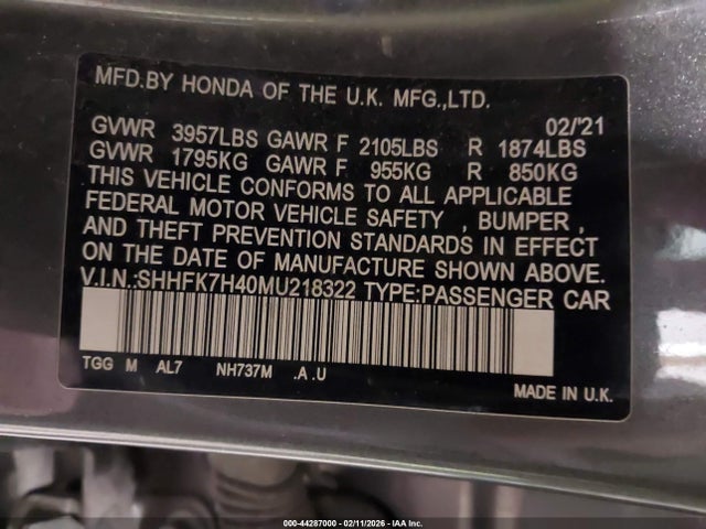 2021 HONDA CIVIC SHHFK7H40MU218322 Photo 8