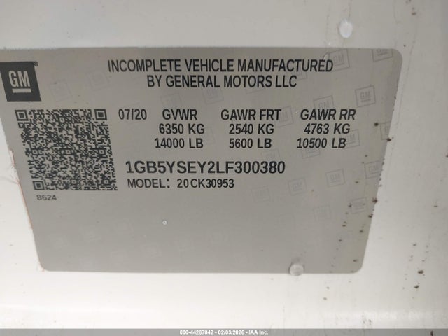 1GB5YSEY2LF300380 Chevrolet Silverado 3500hd 4wd Long Bed Wt