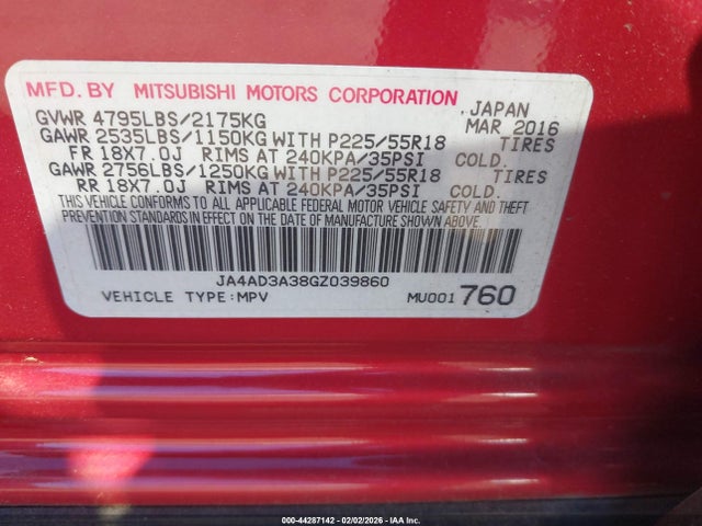 2016 MITSUBISHI OUTLANDER JA4AD3A38GZ039860 Photo 8