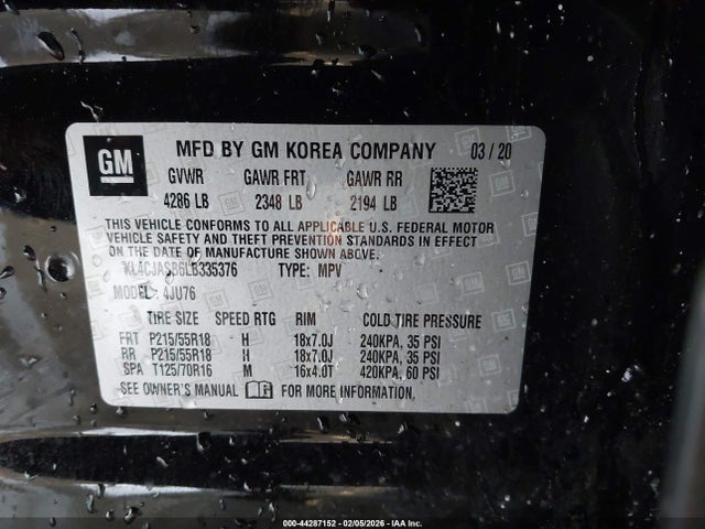 Aukcja sprzedaży 2020 Buick Encore Fwd Preferred, vin: KL4CJASB6LB335376, numer aukcji: 44287152