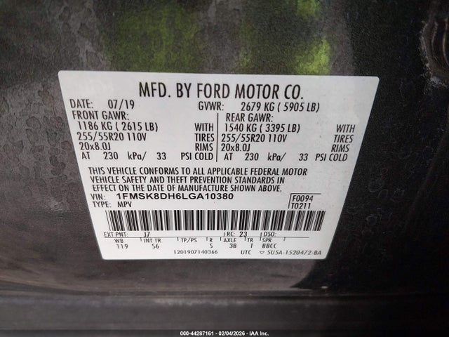 1FMSK8DH6LGA10380 Ford EXPLORER XLT