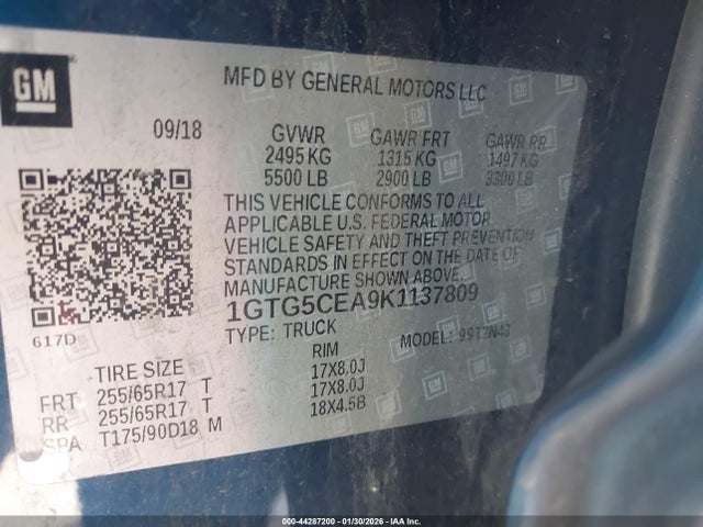1GTG5CEA9K1137809 GMC CANYON SLE