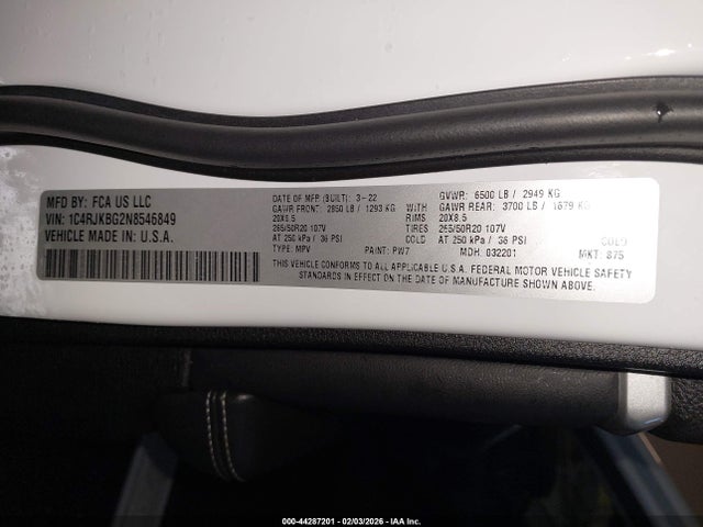 1C4RJKBG2N8546849 Jeep Grand Cherokee L Limited 4x4