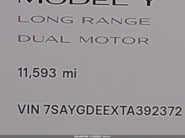 Aukcja sprzedaży 2026 Tesla Model Y, vin: 7SAYGDEEXTA392372, numer aukcji: 44287209