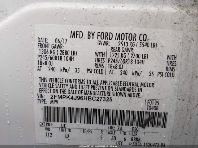 2FMPK4J96HBC27325 Ford EDGE SEL