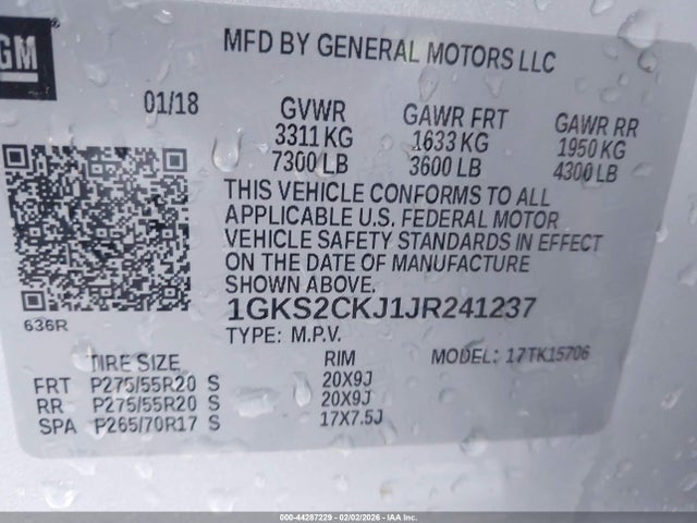 44287229 :رقم المزاد ، 1GKS2CKJ1JR241237 vin ، 2018 Gmc Yukon Denali مزاد بيع