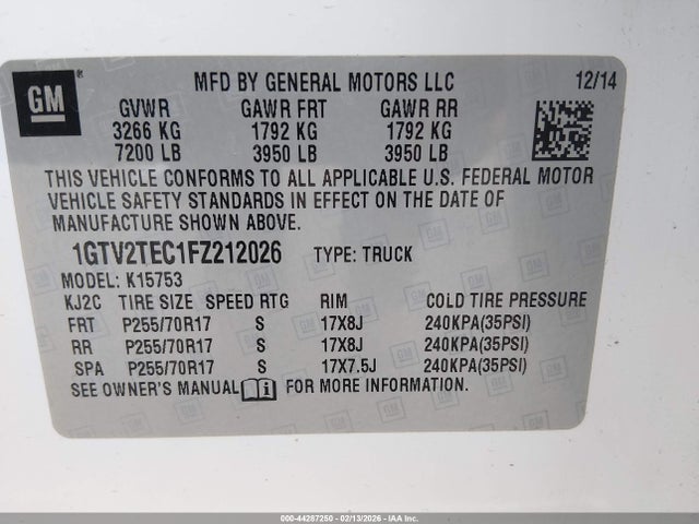 GMC SIERRA 1500 2015 1GTV2TEC1FZ212026 Image 9