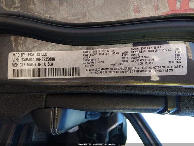 Продажа на аукционе авто 2024 Jeep Grand Cherokee L Altitude X 4x4, vin: 1C4RJKAG9R8935088, номер лота: 44287281