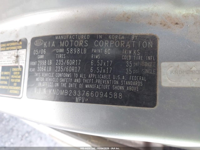 2006 KIA SEDONA KNDMB233766094588 Photo 8