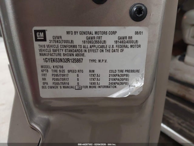 2002 CADILLAC ESCALADE 1GYEK63N32R125867 Photo 8