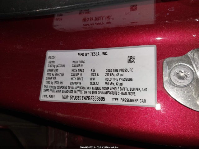 5YJ3E1EA2RF853505 Tesla MODEL 3