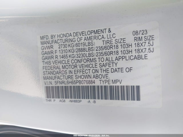 Honda Odyssey Ex-l 2023 5FNRL6H65PB076884 Image 9