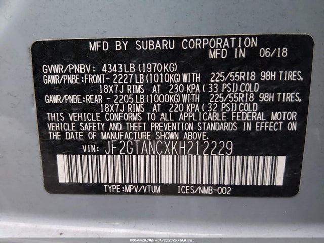 JF2GTANCXKH212229 Subaru Crosstrek 2.0i Limited