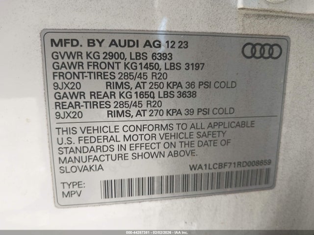 Продажа на аукционе авто 2024 Audi Q7 Premium Plus 45 Tfsi Quattro Tiptronic, vin: WA1LCBF71RD008659, номер лота: 44287381