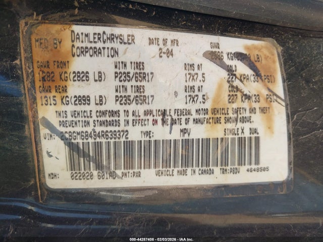 44287408 :رقم المزاد ، 2C8GM68494R639372 vin ، 2004 Chrysler Pacifica مزاد بيع