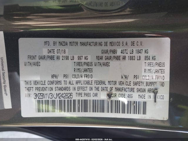 3MZBN1V3XJM242826 Mazda Mazda3 Touring