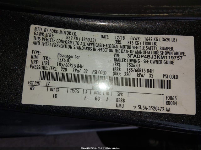 2019 FORD FIESTA 3FADP4BJ3KM119757 Photo 8