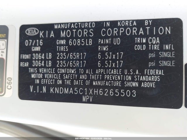 KNDMA5C1XH6265503 KIA Sedona L