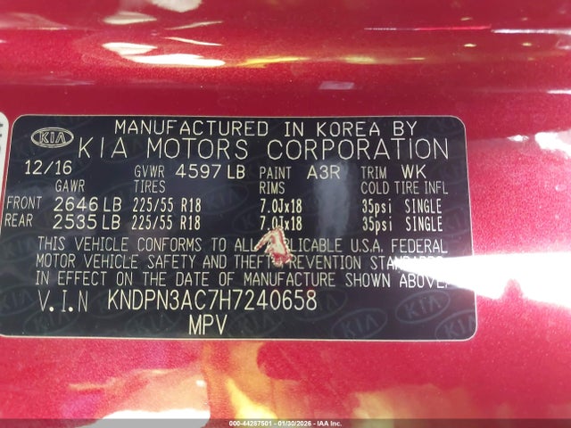 KNDPN3AC7H7240658 KIA Sportage Ex