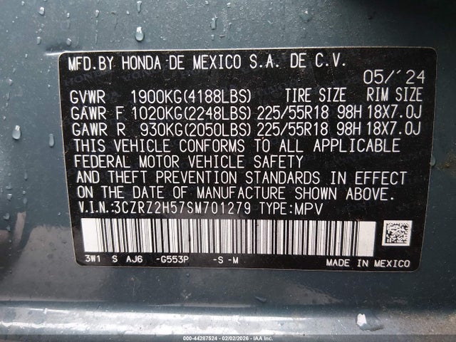3CZRZ2H57SM701279 Honda Hr-v Awd Sport