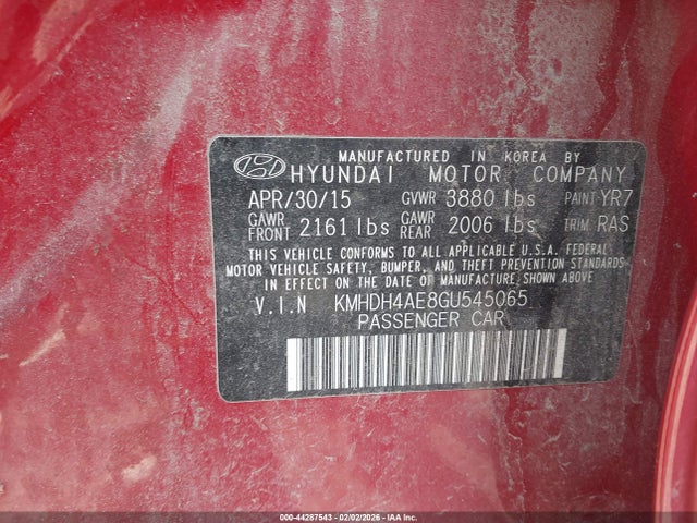 KMHDH4AE8GU545065 Hyundai ELANTRA SE