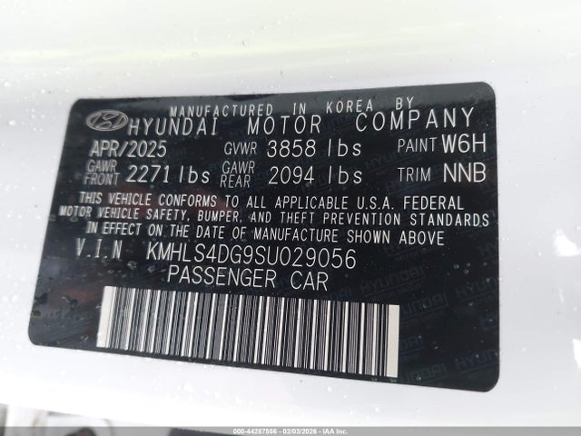 2025 Hyundai Elantra Sel Convenience მანქანა იყიდება აუქციონზე, vin: KMHLS4DG9SU029056, აუქციონის ნომერი: 44287556