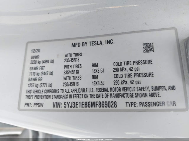 2021 TESLA MODEL 3 5YJ3E1EB6MF869028 Photo 8