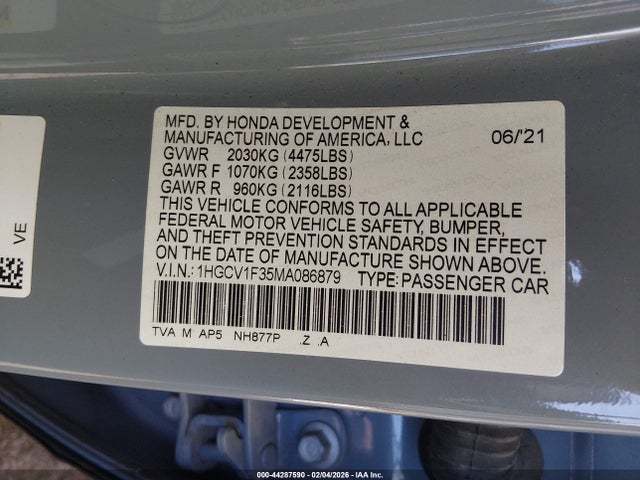 1HGCV1F35MA086879 Honda Accord Sport