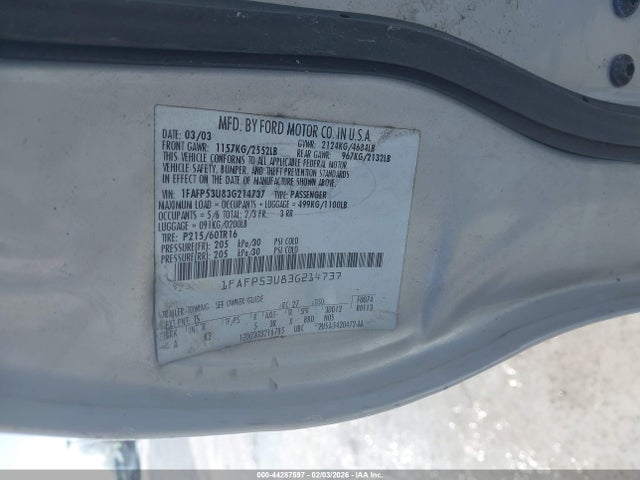 Aukcja sprzedaży 2003 Ford Taurus Se, vin: 1FAFP53U83G214737, numer aukcji: 44287597