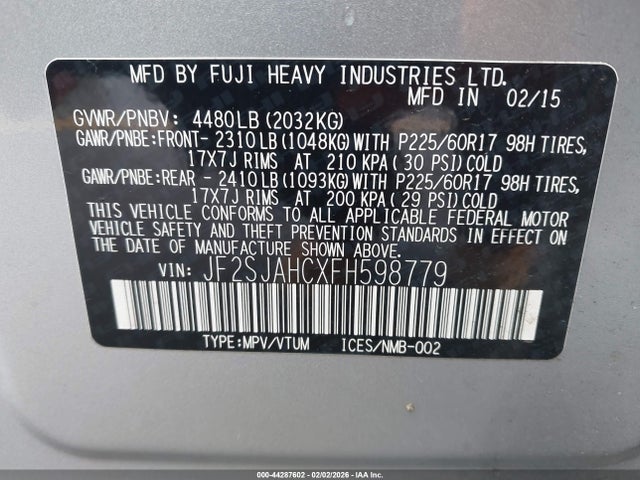 JF2SJAHCXFH598779 Subaru Forester 2.5i Limited