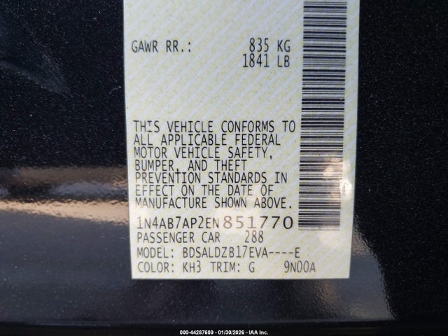 Aukcja sprzedaży 2014 Nissan Sentra Fe+ S/fe+ Sv/s/sl/sr/sv, vin: 1N4AB7AP2EN851770, numer aukcji: 44287609