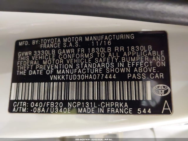 VNKKTUD30HA077444 Toyota YARIS LE