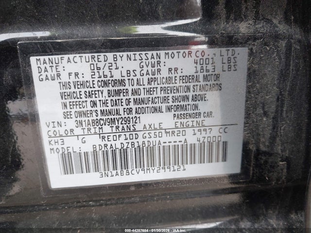 Aukcja sprzedaży 2021 Nissan Sentra Sv Xtronic Cvt, vin: 3N1AB8CV9MY299121, numer aukcji: 44287684
