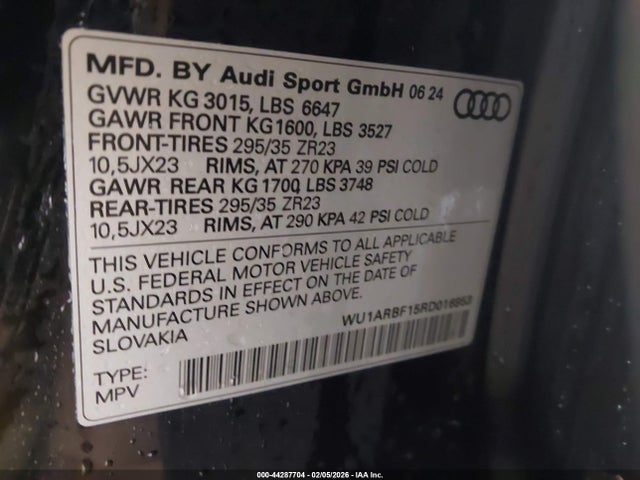 Продаж на аукціоні авто 2024 Audi Rs Q8 Tfsi Quattro Tiptronic, vin: WU1ARBF15RD016953, номер лоту: 44287704