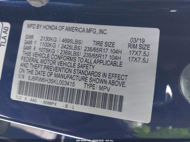 5J6RW6H35KL003415 Honda CR-V LX