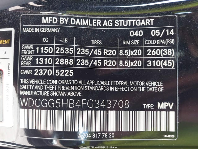 WDCGG5HB4FG343708 Mercedes-Benz GLK 350
