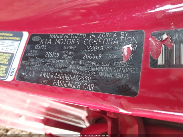 KNAFK4A60G5462339 KIA FORTE LX