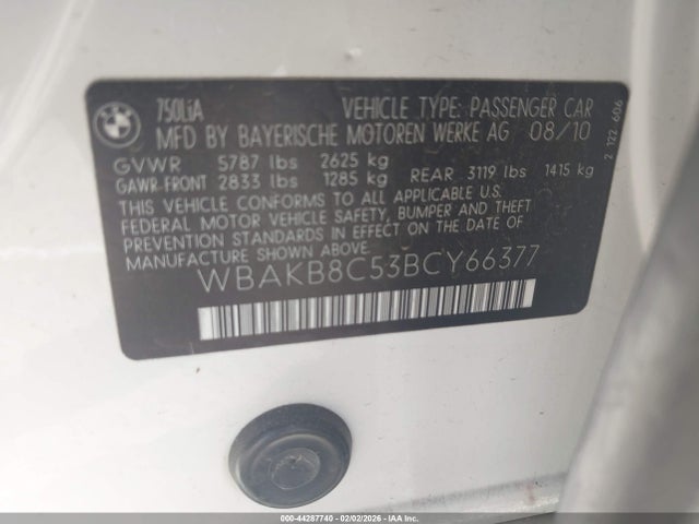 2011 BMW 750LI WBAKB8C53BCY66377 Photo 8